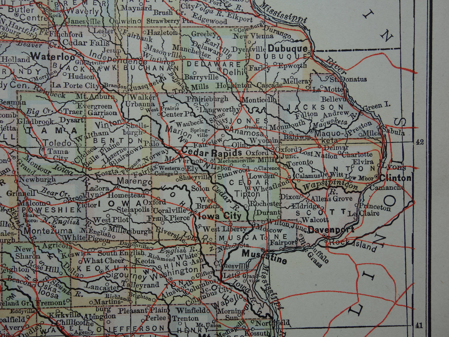 Old map of Iowa United States from 1880 original antique map state of Iowa