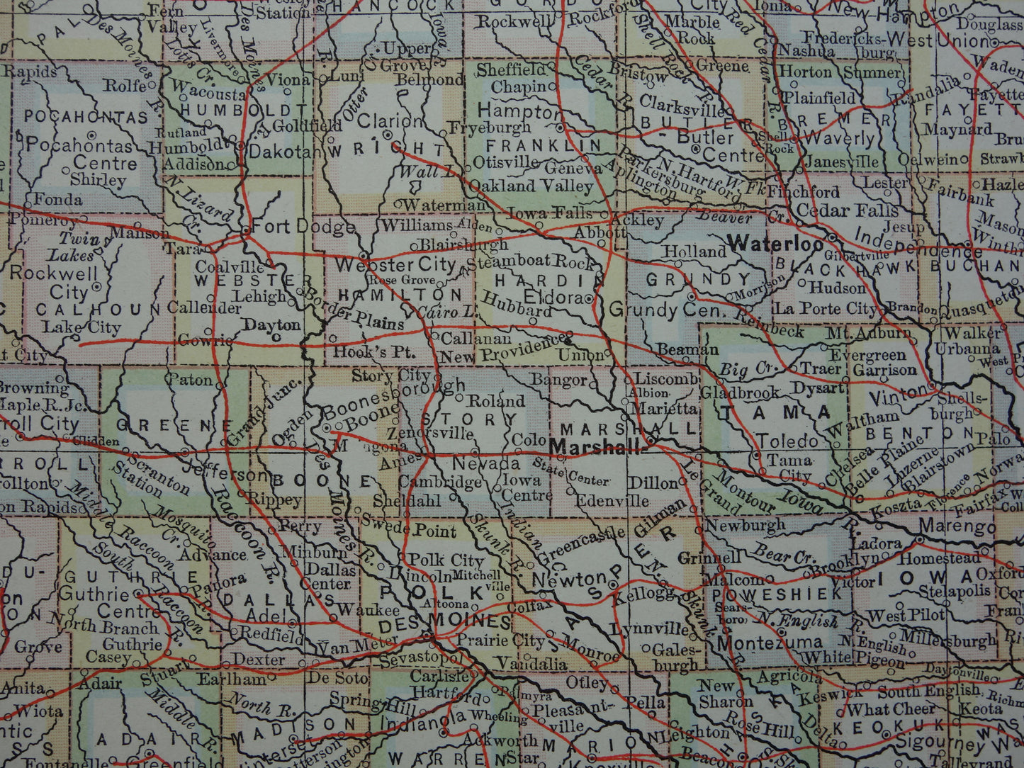 Old map of Iowa United States from 1880 original antique map state of Iowa