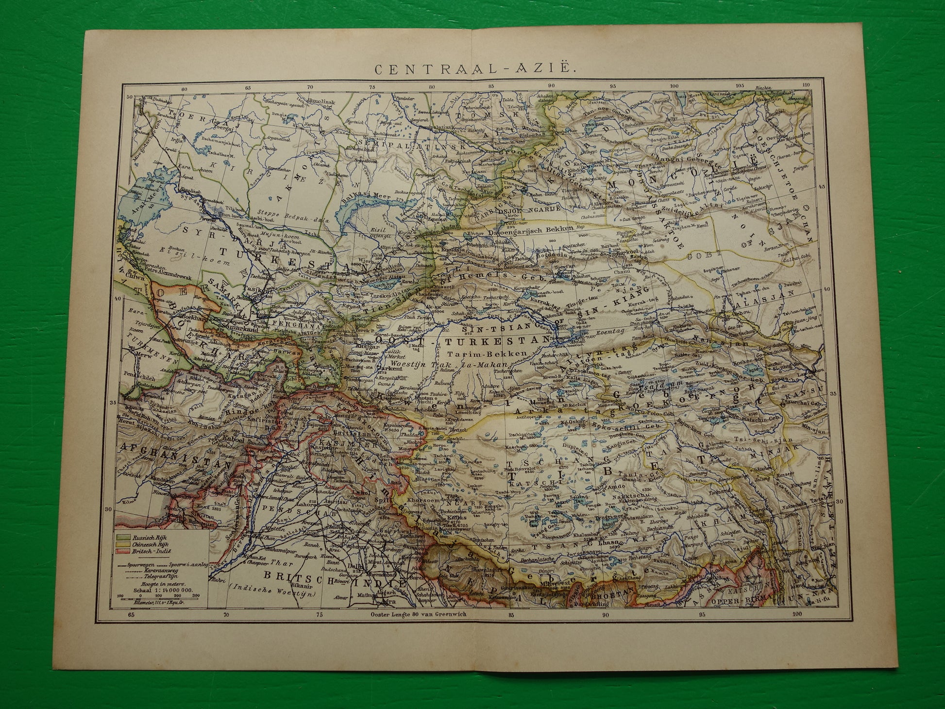CENTRAAL-AZIË oude landkaart van Tibet Kashmir Turkestan Himalaya oude Nederlandse kaart Oezbekistan Kirgizië Tadzjikistan
