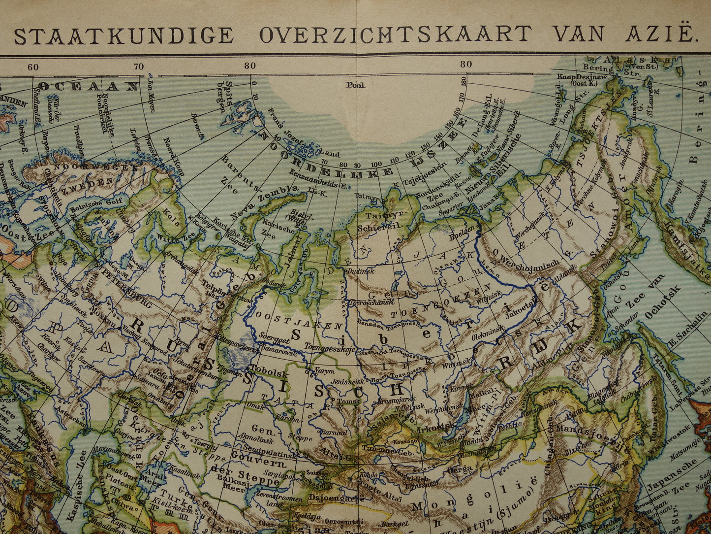 ASIA old map of continent Asia from 1905 original Dutch antique map