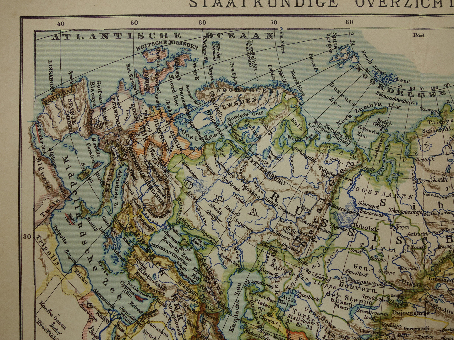 ASIA old map of continent Asia from 1905 original Dutch antique map