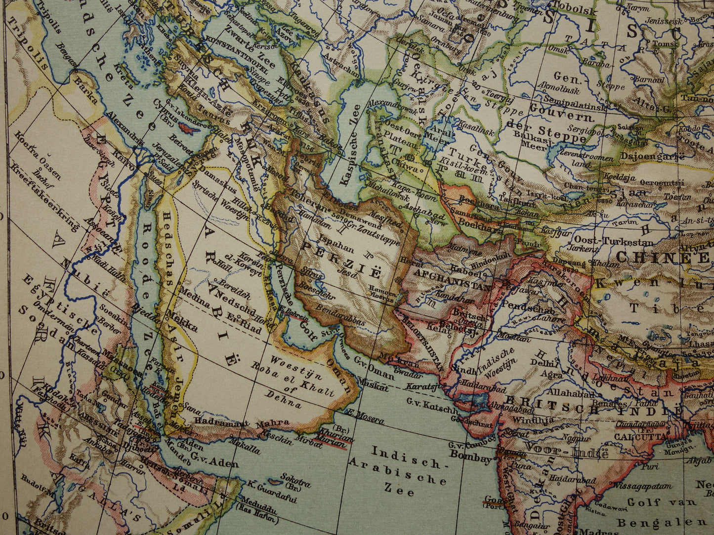 ASIA old map of continent Asia from 1905 original Dutch antique map
