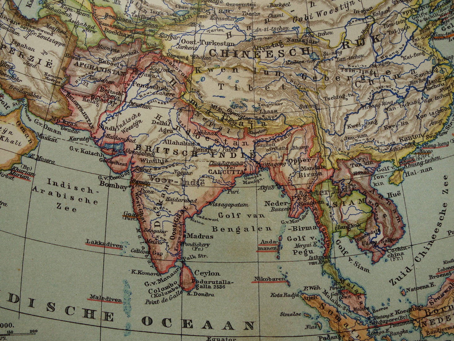 ASIA old map of continent Asia from 1905 original Dutch antique map