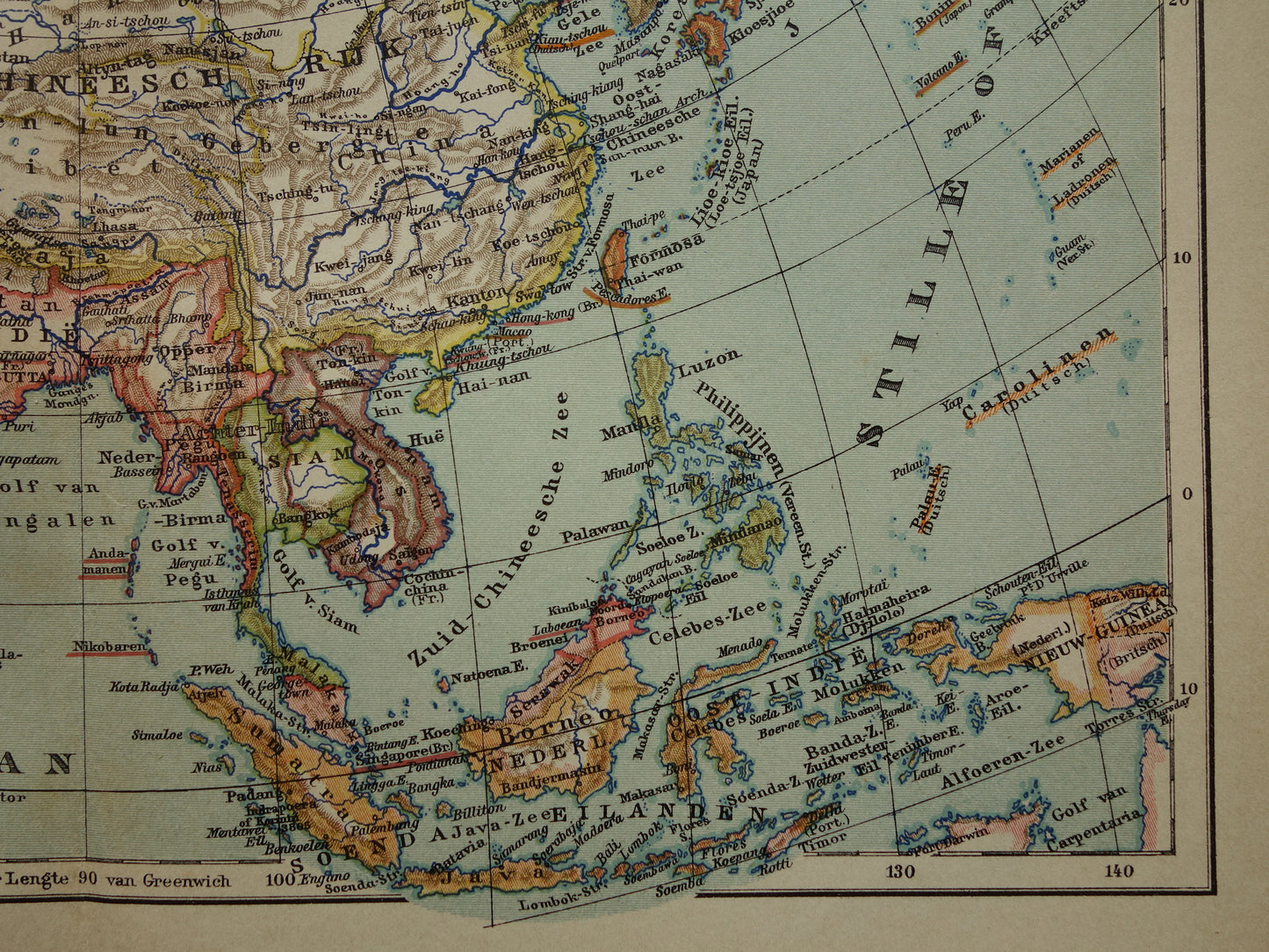 ASIA old map of continent Asia from 1905 original Dutch antique map