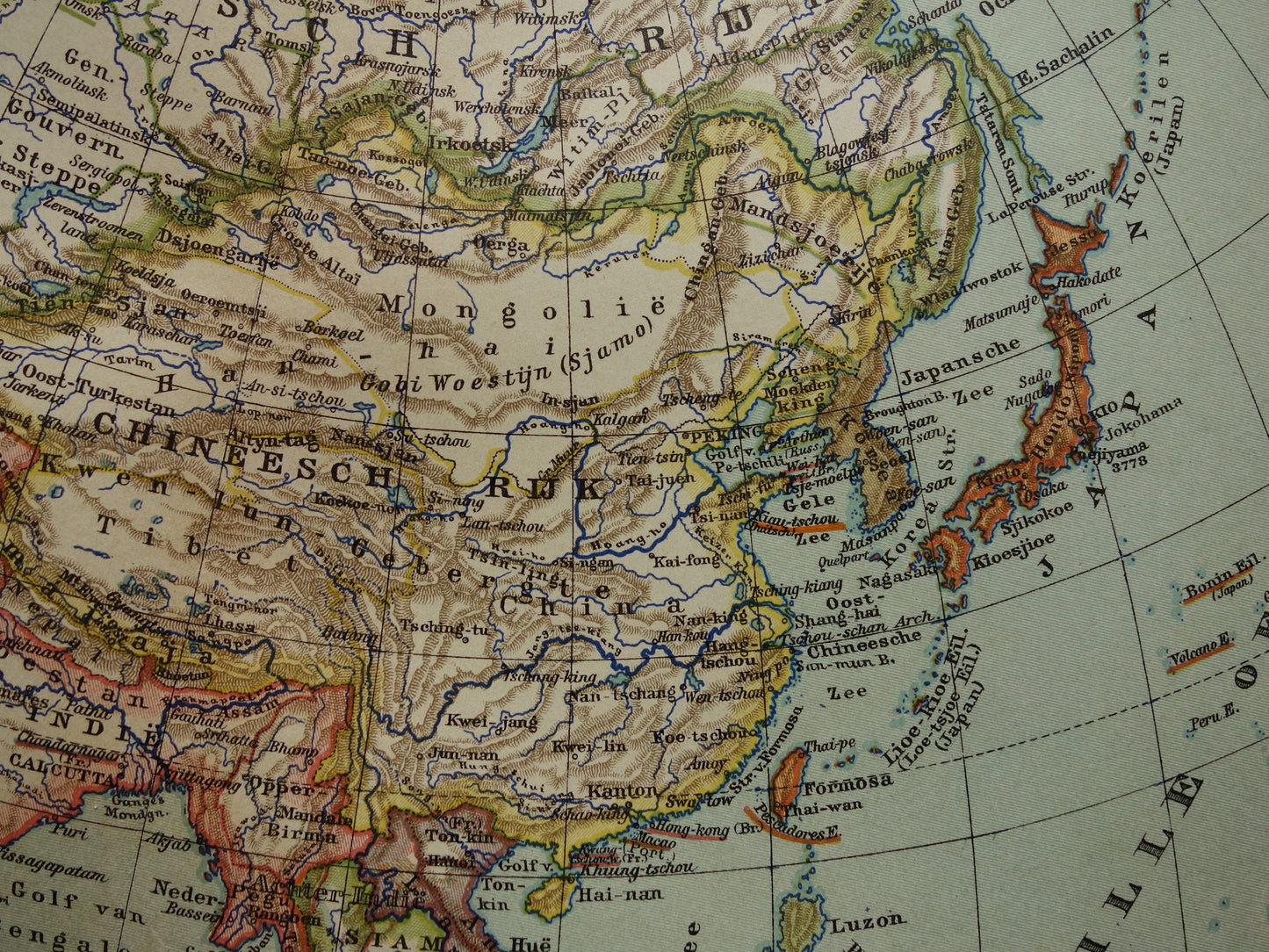 ASIA old map of continent Asia from 1905 original Dutch antique map