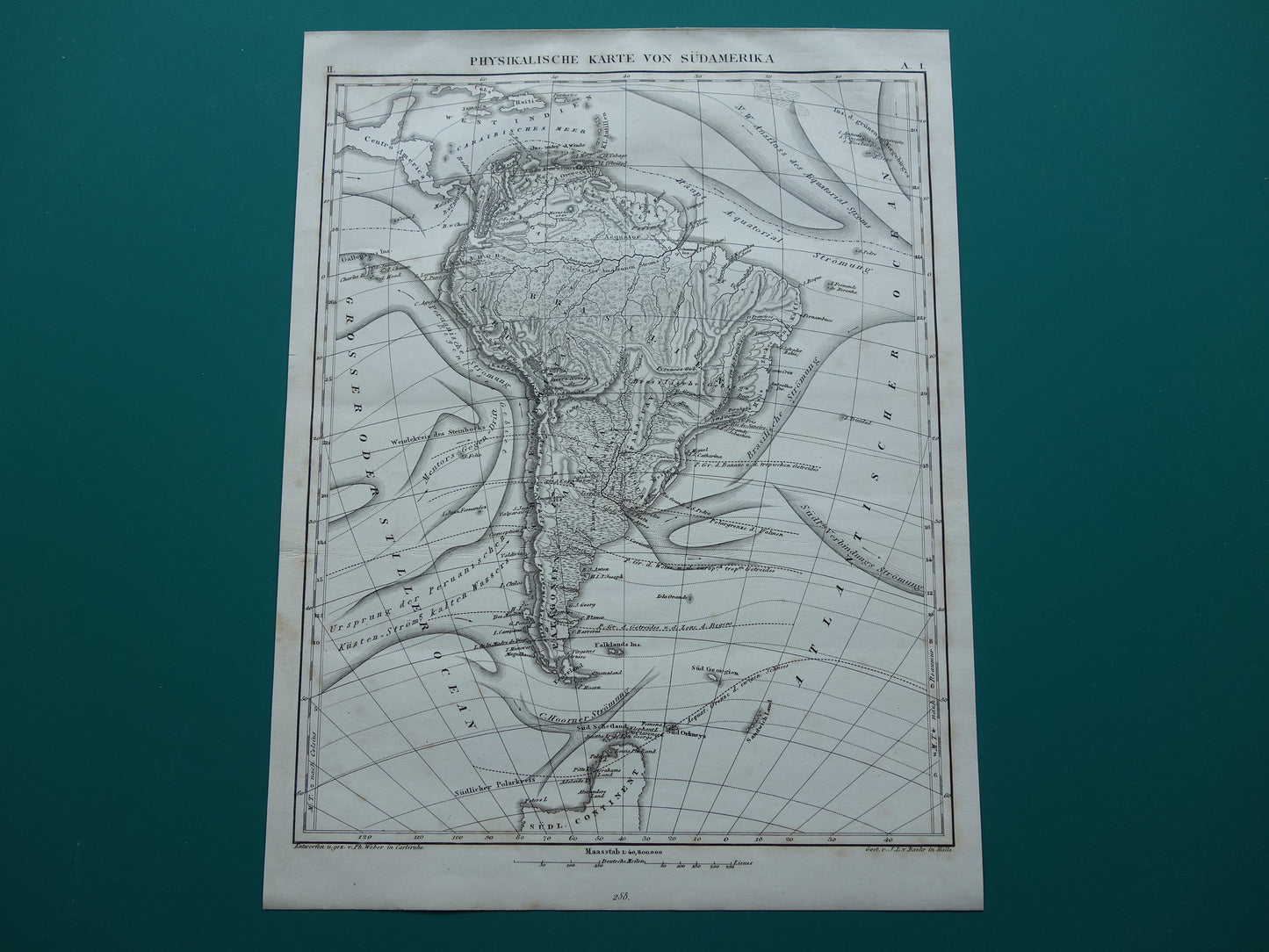 SOUTH AMERICA vintage map 170+ year old map of rivers and oceans from 1849 - original vintage historical maps