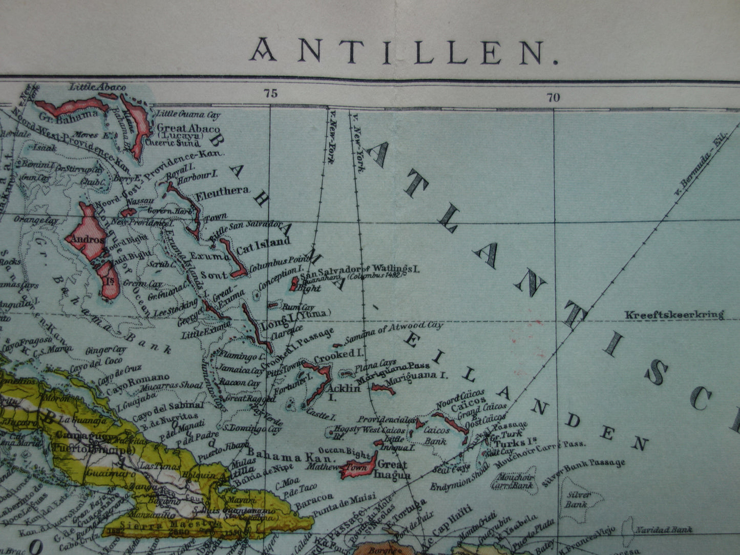 ANTILLEN Oude Nederlandse kaart van het Caraïbisch gebied 1914 originele antieke landkaart
