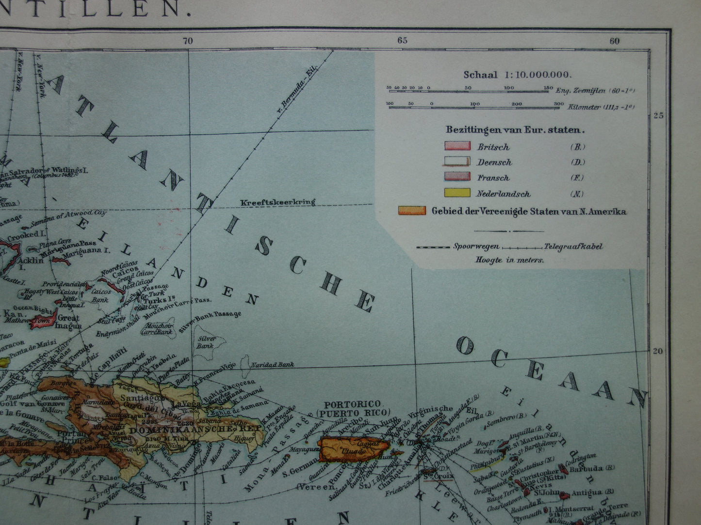ANTILLEN Oude Nederlandse kaart van het Caraïbisch gebied 1914 originele antieke landkaart