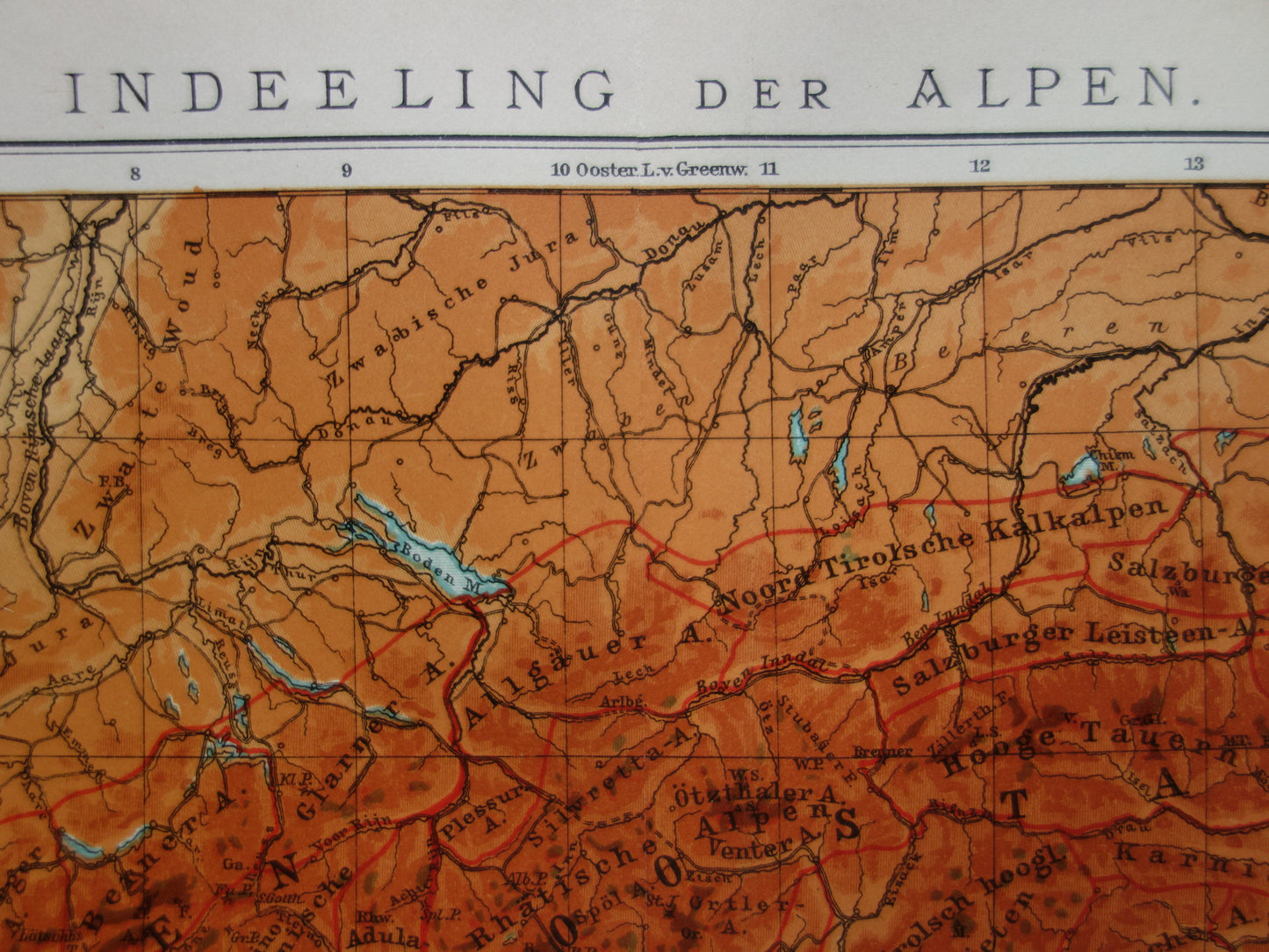 Old map of the Alps from 1914 - original vintage elevation map of the Alps antique map