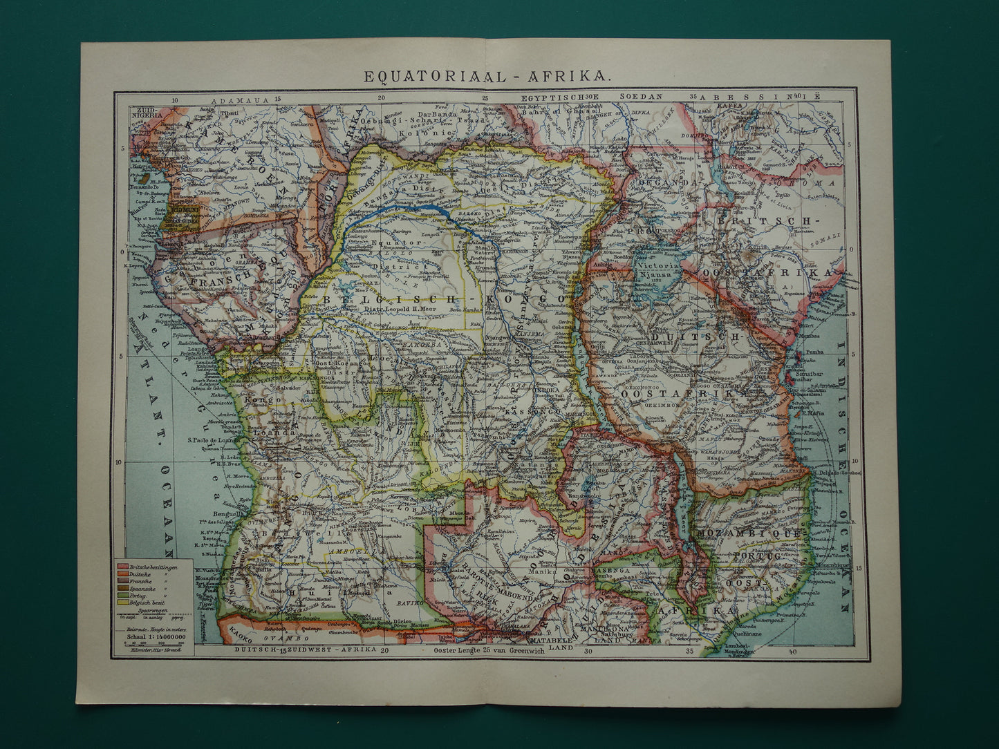 Old map of Central Africa from 1914 original map of Central Africa Congo Angola Tanzania historical vintage print