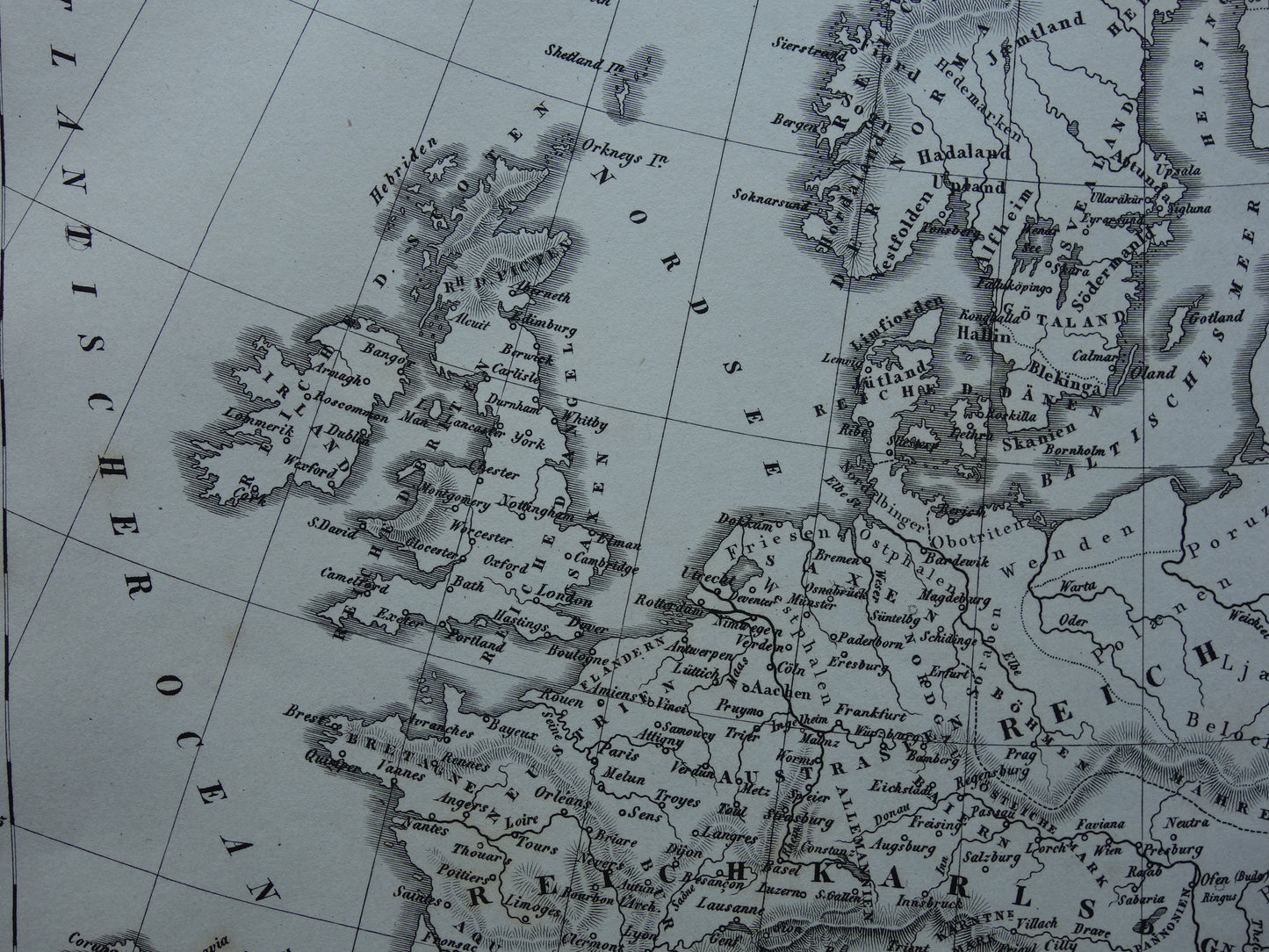 Antique map of EUROPE during Charlemagne 170+ year old map of continent from 1849 - original vintage historical maps Rijk Carolus Magnus