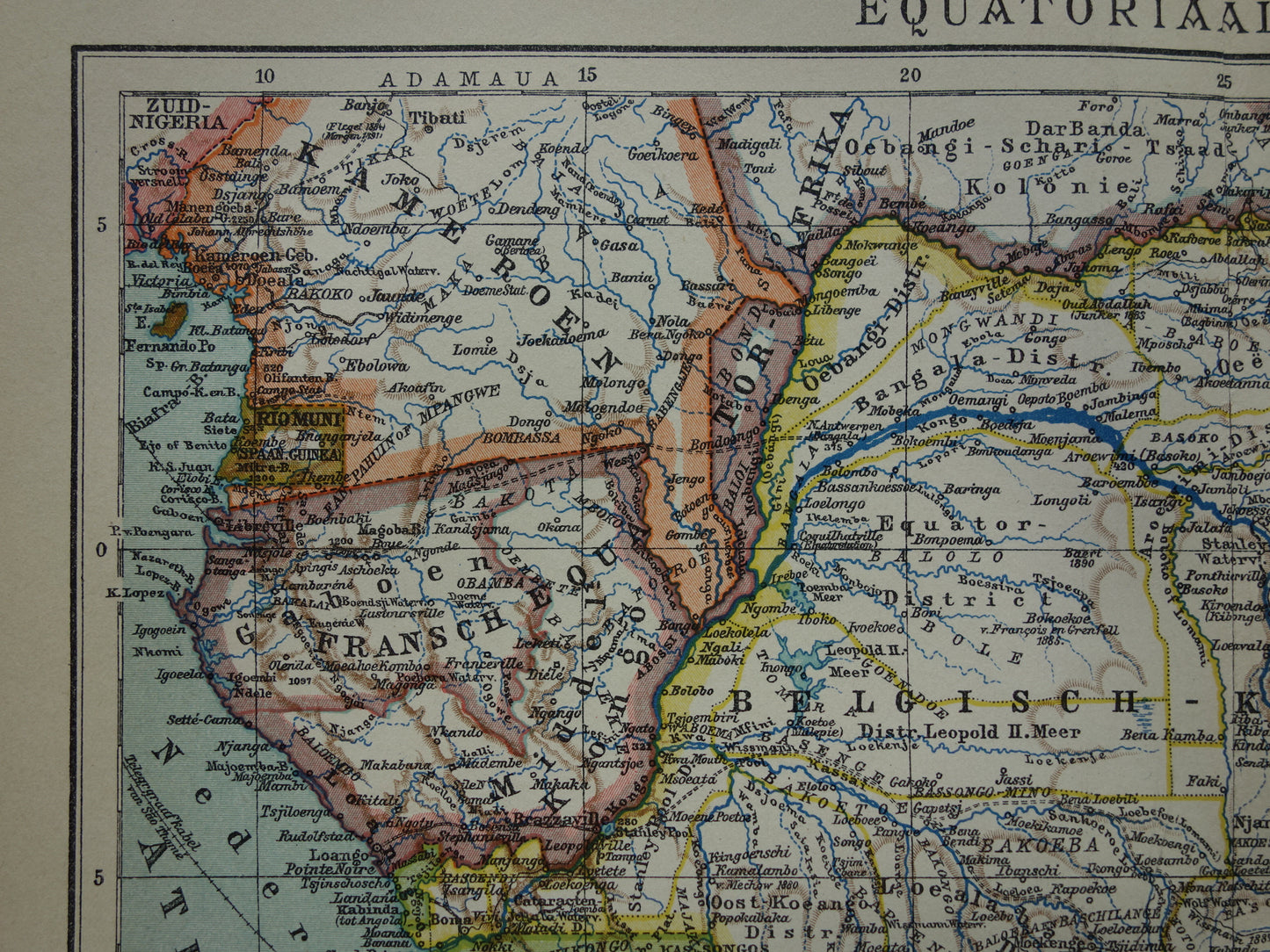 Old map of Central Africa from 1914 original map of Central Africa Congo Angola Tanzania historical vintage print
