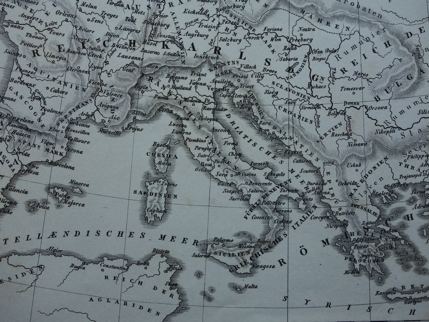 Antique map of EUROPE during Charlemagne 170+ year old map of continent from 1849 - original vintage historical maps Rijk Carolus Magnus
