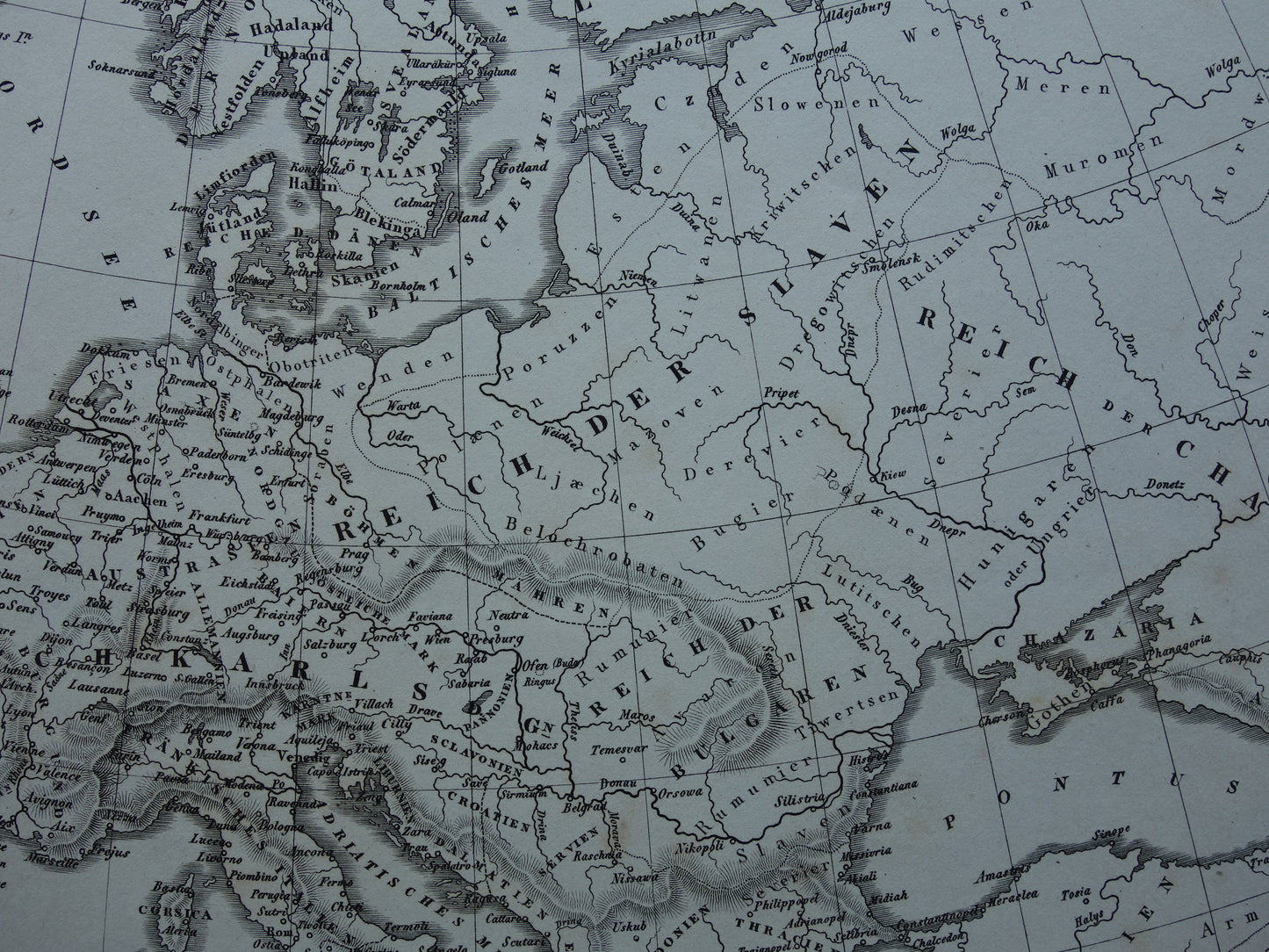 Antique map of EUROPE during Charlemagne 170+ year old map of continent from 1849 - original vintage historical maps Rijk Carolus Magnus