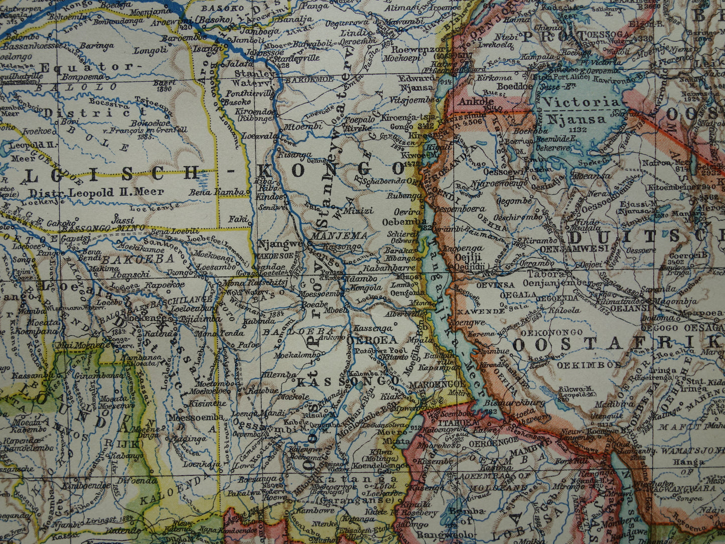 Old map of Central Africa from 1914 original map of Central Africa Congo Angola Tanzania historical vintage print