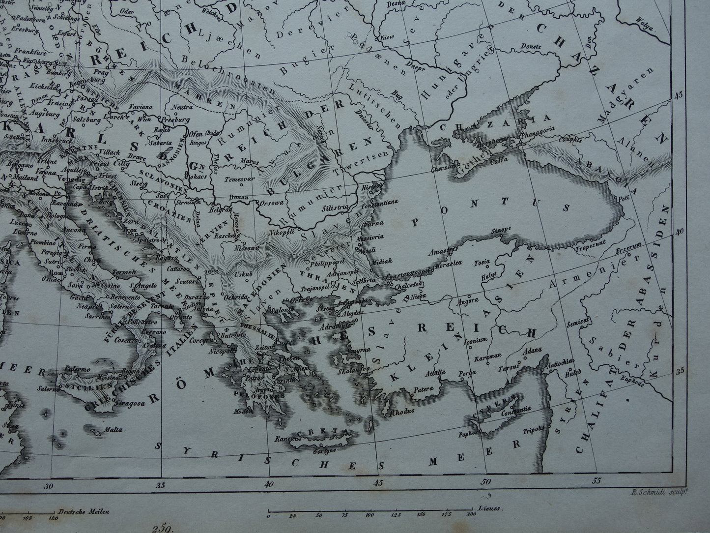 Antique map of EUROPE during Charlemagne 170+ year old map of continent from 1849 - original vintage historical maps Rijk Carolus Magnus