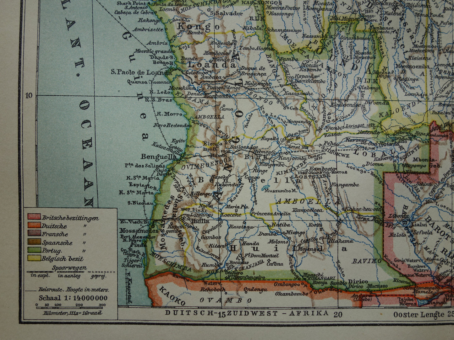 Old map of Central Africa from 1914 original map of Central Africa Congo Angola Tanzania historical vintage print