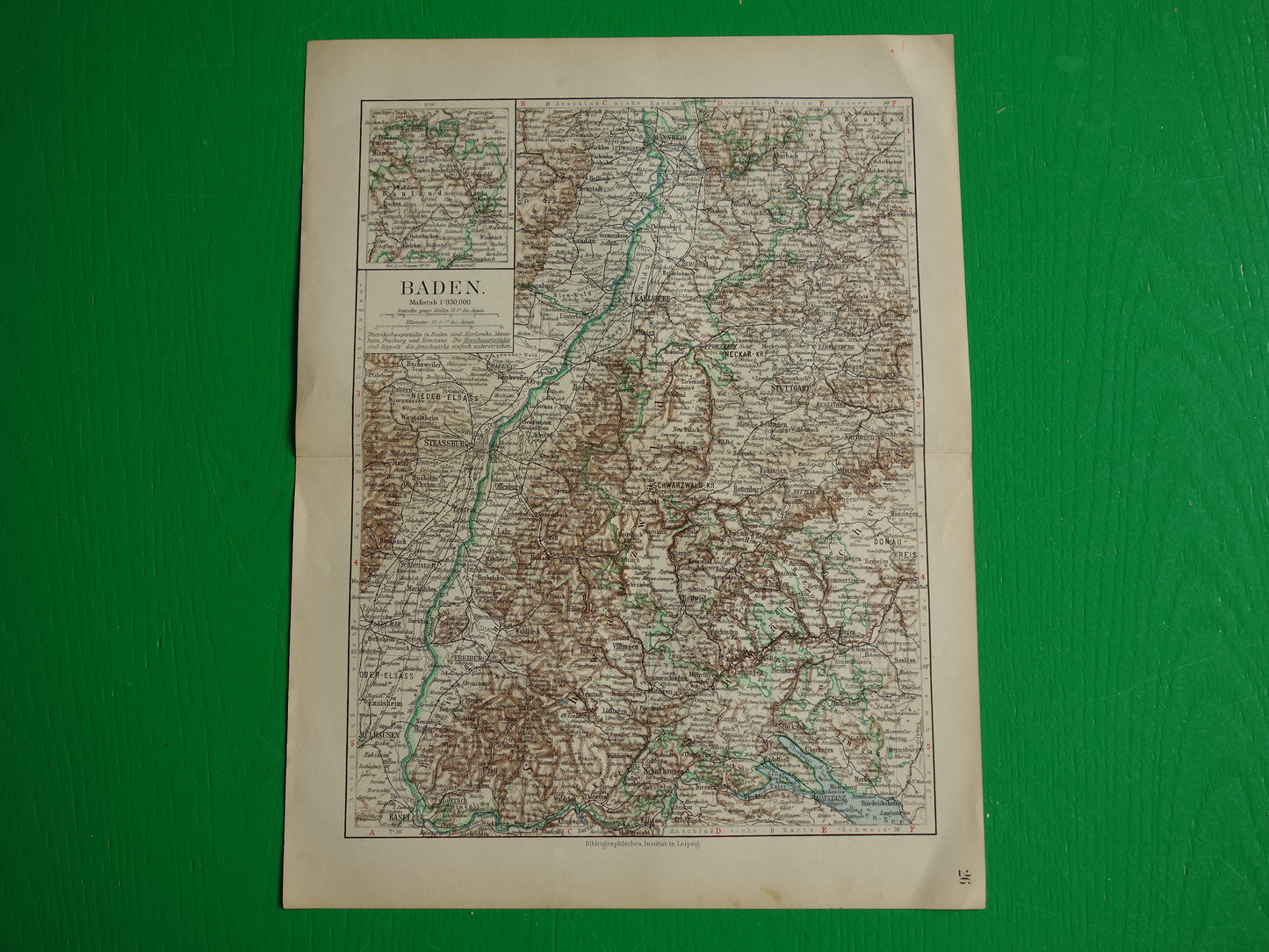 BADEN old map of Baden Germany 1913 original antique German map Stuttgart Karlsruhe