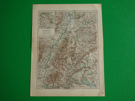 BADEN alte Karte von Baden Deutschland 1913 originale antike deutsche Karte Stuttgart Karlsruhe