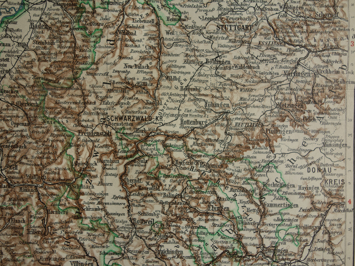 BADEN old map of Baden Germany 1913 original antique German map Stuttgart Karlsruhe