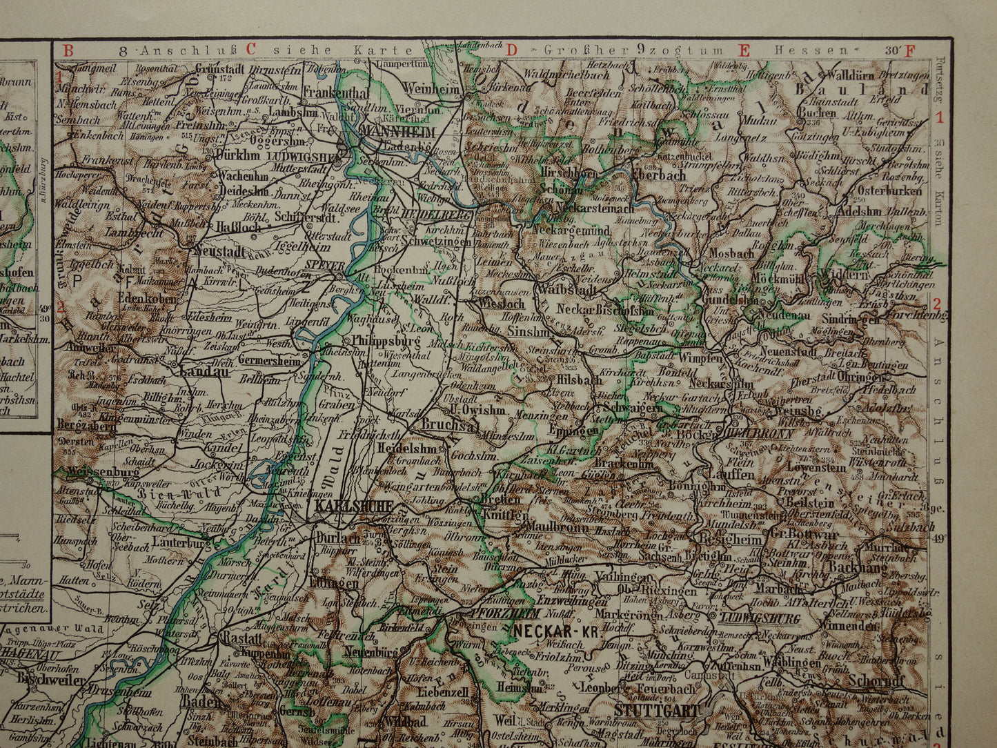 BADEN old map of Baden Germany 1913 original antique German map Stuttgart Karlsruhe