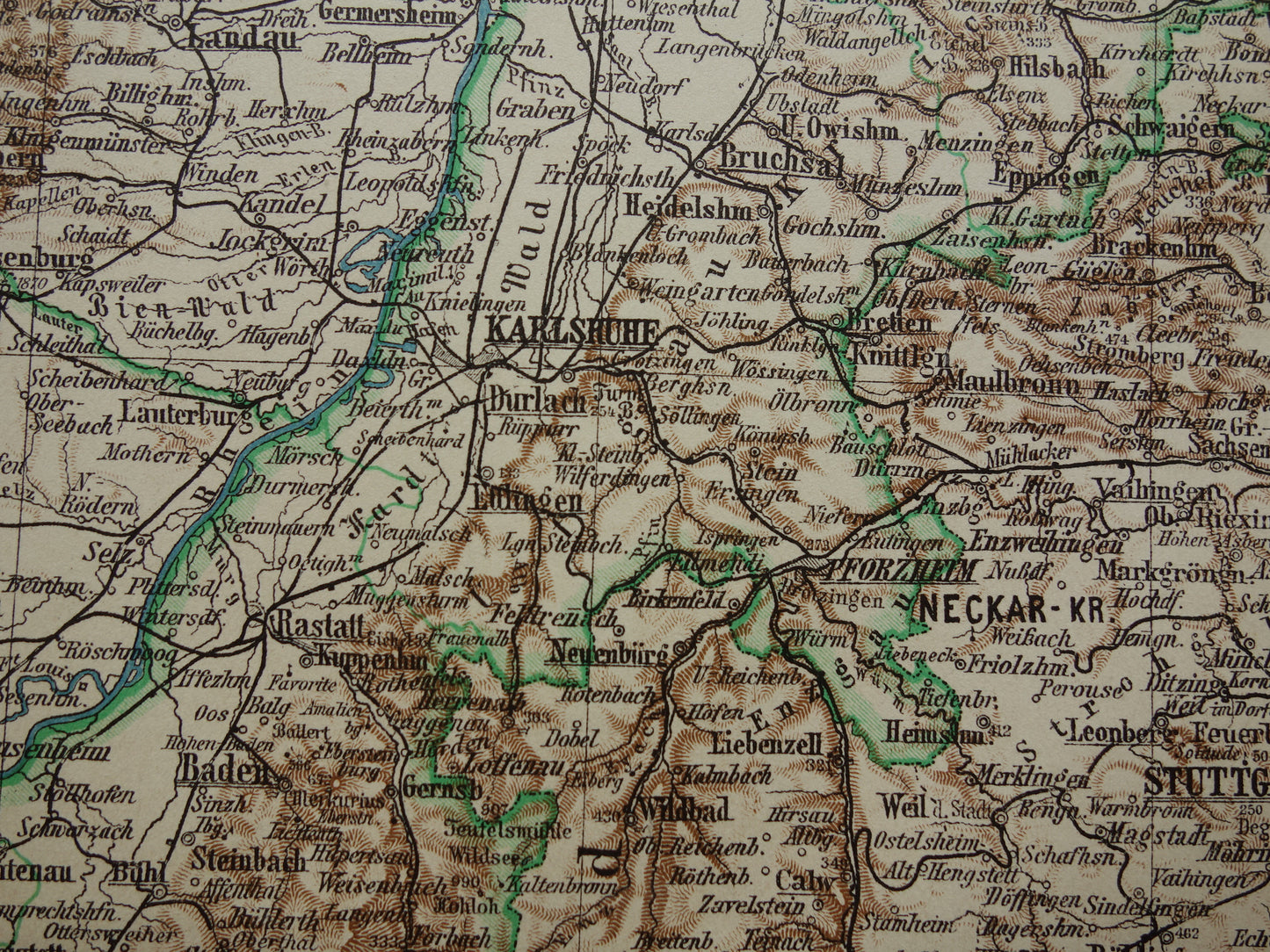 BADEN old map of Baden Germany 1913 original antique German map Stuttgart Karlsruhe
