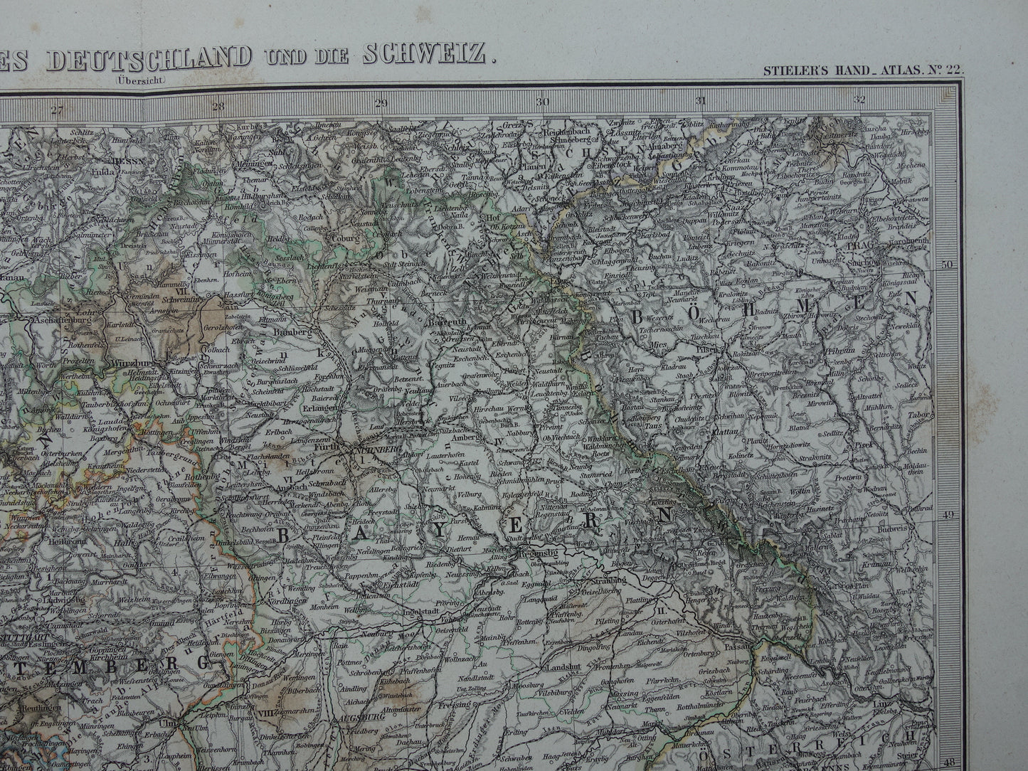 Oude landkaart van Zuid-Duitsland en Zwitserland originele 145+ jaar oude antieke kaart Elzas Lotharingen Württemberg Beieren