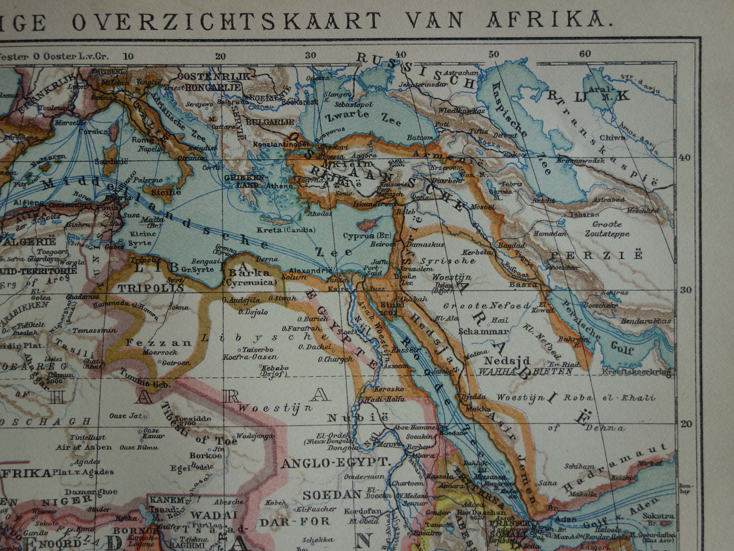 Antieke kaart van Afrika uit 1914 originele vintage landkaart van Afrika continent oude Nederlandse kaarten