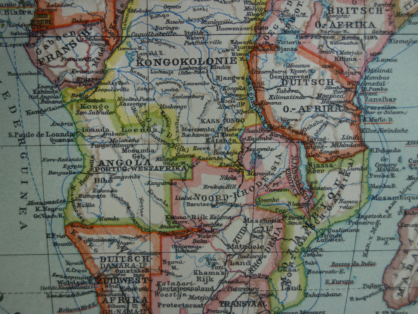Antieke kaart van Afrika uit 1914 originele vintage landkaart van Afrika continent oude Nederlandse kaarten