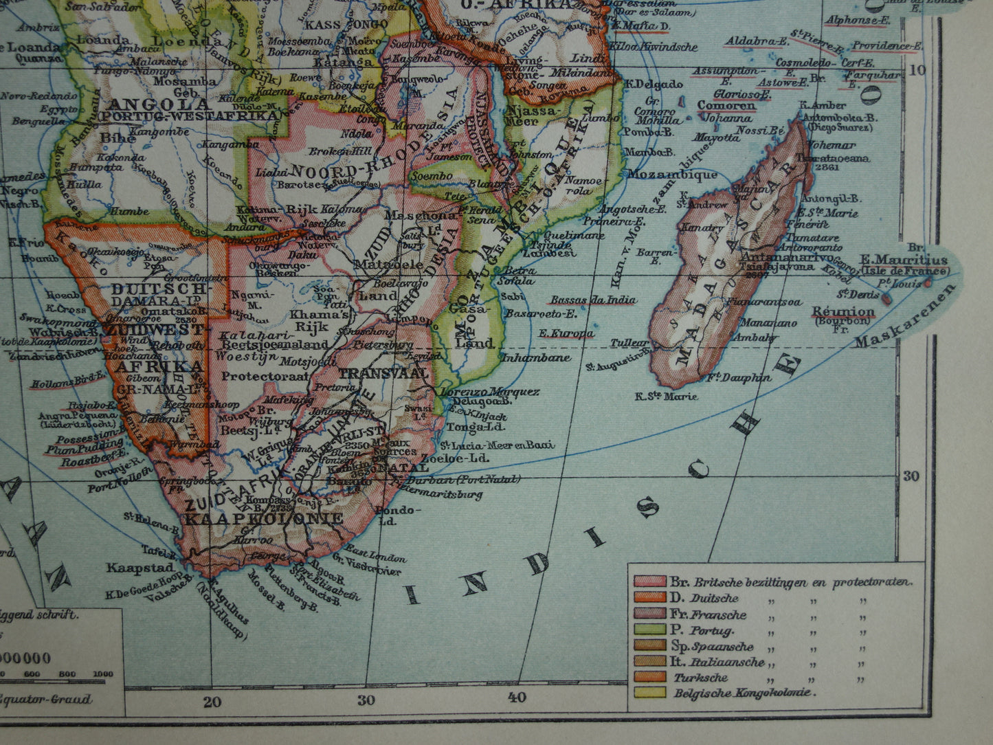 Antieke kaart van Afrika uit 1914 originele vintage landkaart van Afrika continent oude Nederlandse kaarten