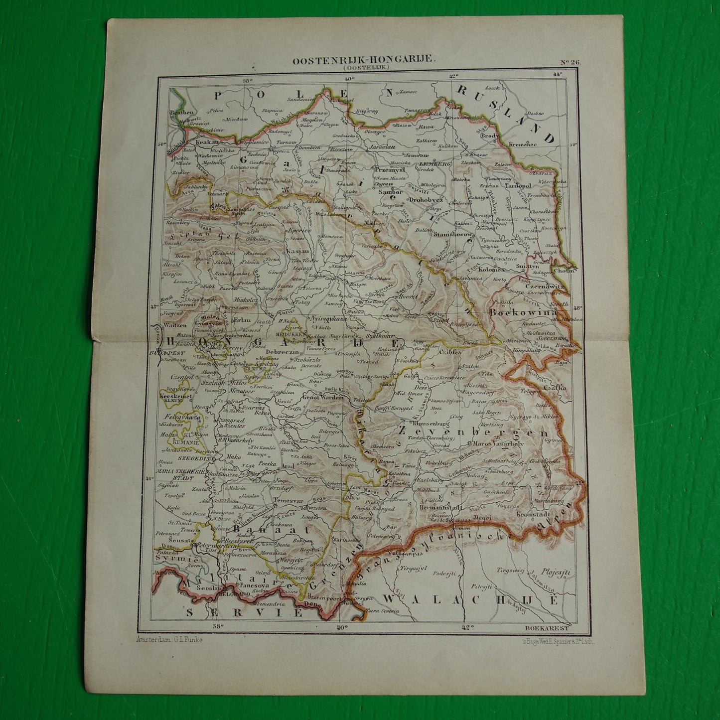 Austria old map original antique Kuyper map from 1882 vintage maps Budapest Zevenbergen Transylvania Galicia