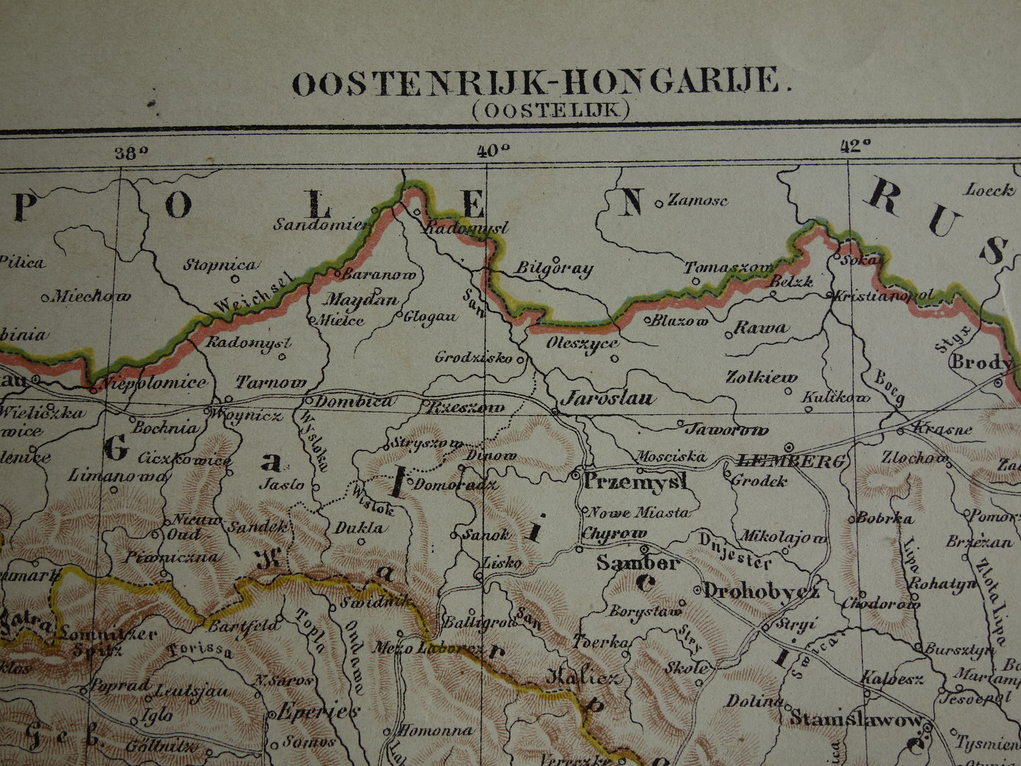 Austria old map original antique Kuyper map from 1882 vintage maps Budapest Zevenbergen Transylvania Galicia