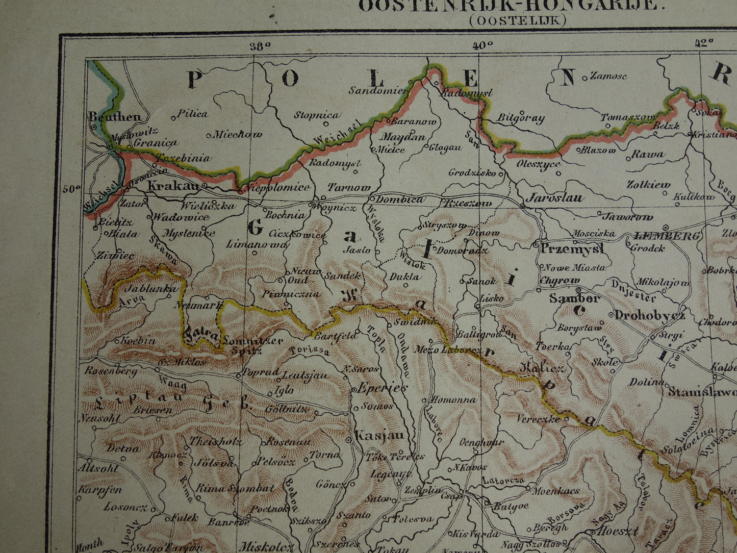 Austria old map original antique Kuyper map from 1882 vintage maps Budapest Zevenbergen Transylvania Galicia