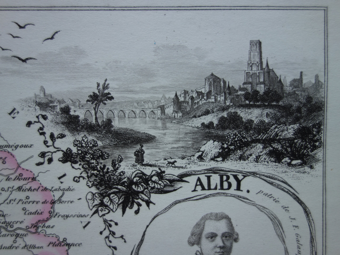 Oude kaart van TARN departement in Frankrijk uit 1856 originele antieke handgekleurde landkaart Albi Castres Gaillac Graulhet Carmaux