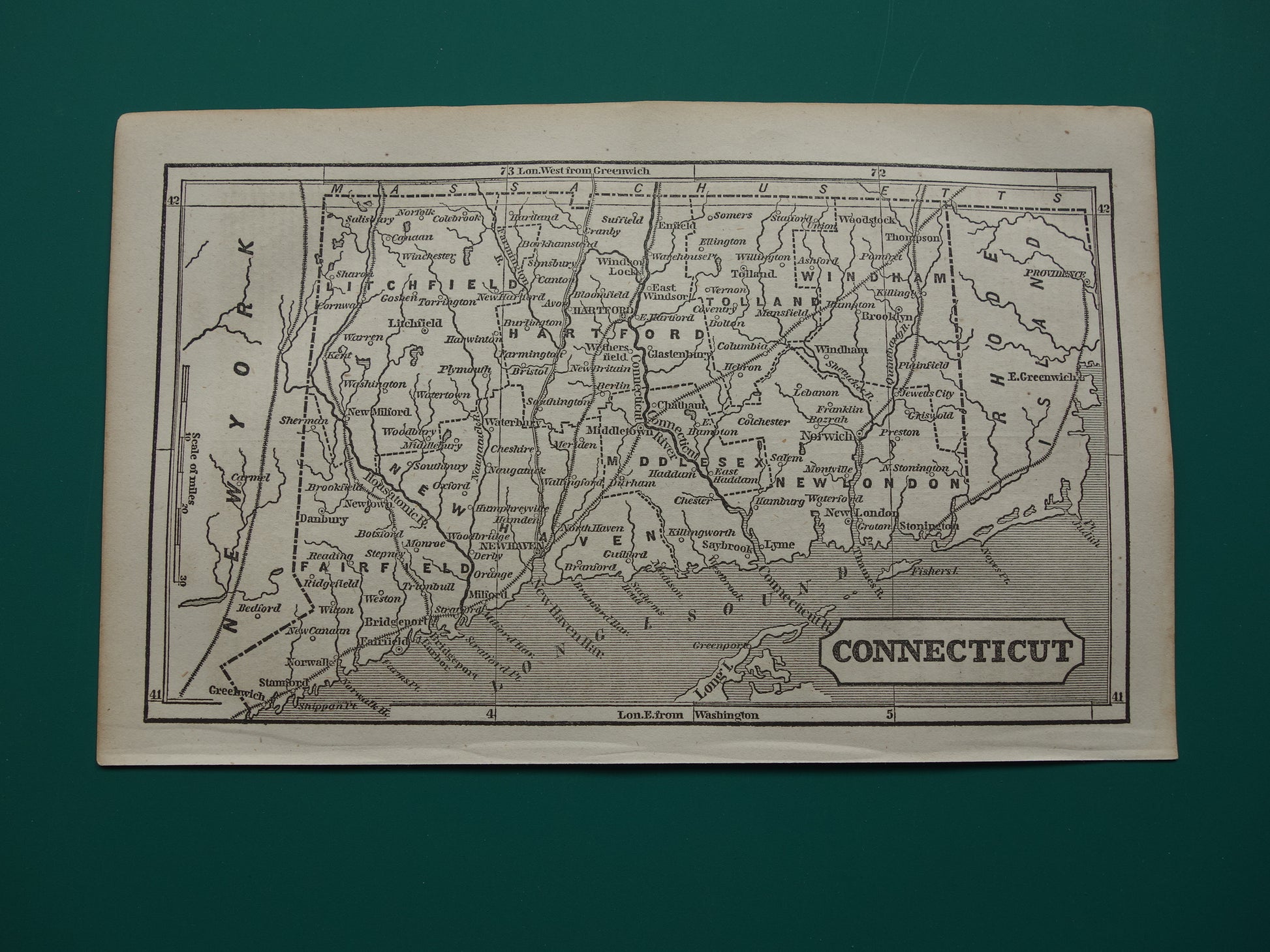CONNECTICUT Antieke kaart van de staat Connecticut uit 18584 originele oude landkaart New Haven Verenigde Staten