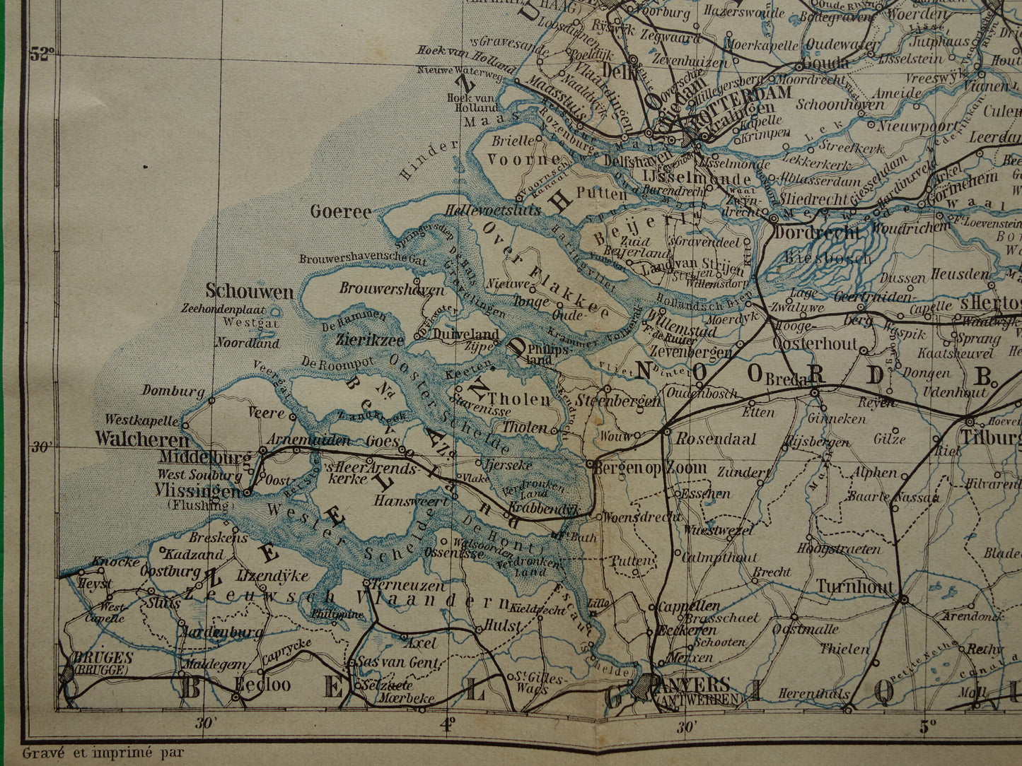 Oude landkaart van Nederland uit 1904 originele antieke kaart