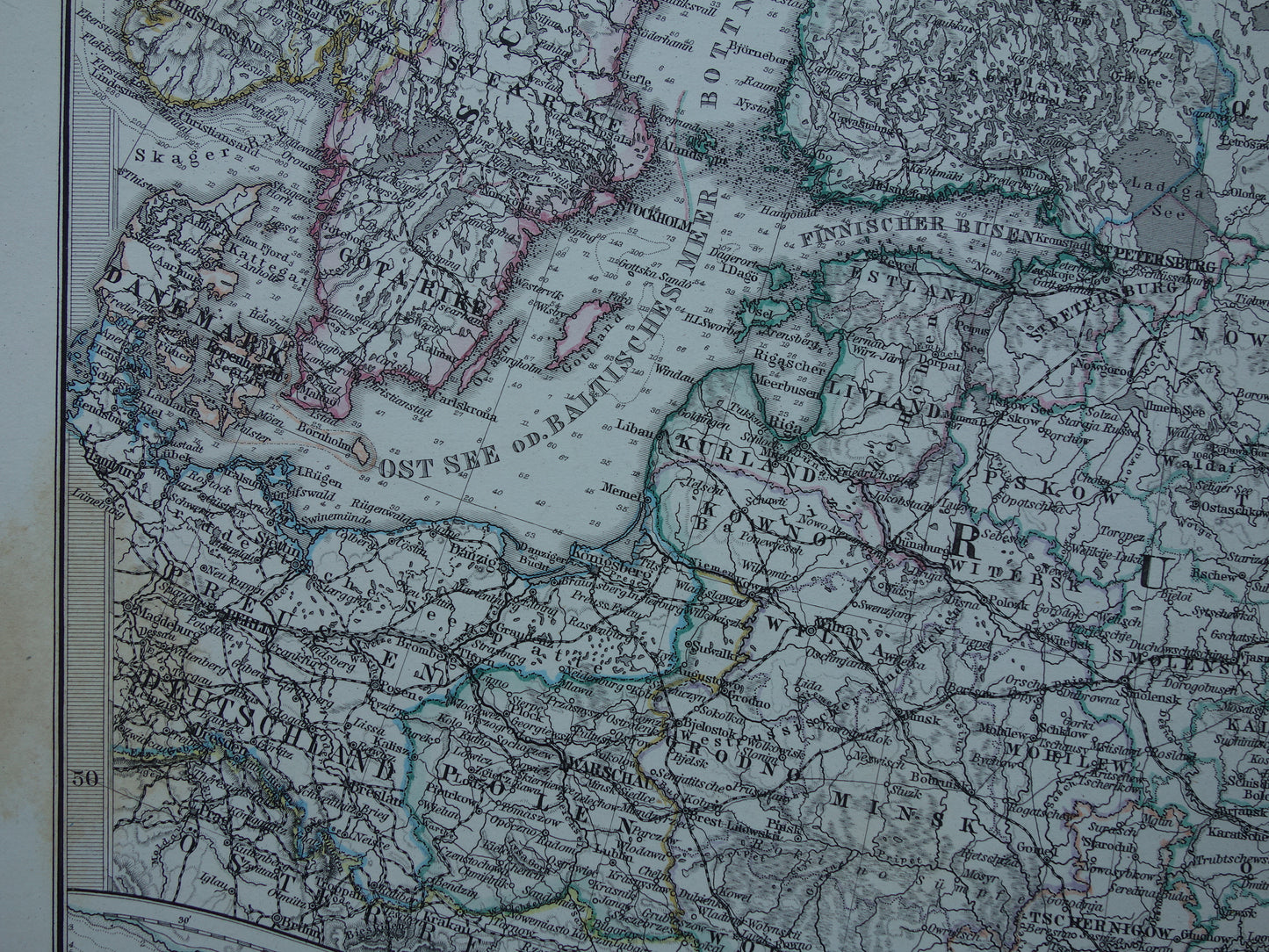 RUSLAND Oude kaart van Europees Rusland originele antieke handgekleurde landkaart uit 1875 met jaartal en kaarten van Moskou en Sint-Petersburg