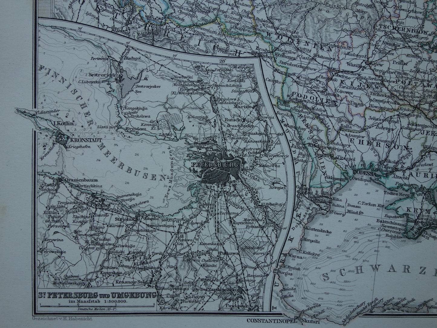 RUSLAND Oude kaart van Europees Rusland originele antieke handgekleurde landkaart uit 1875 met jaartal en kaarten van Moskou en Sint-Petersburg