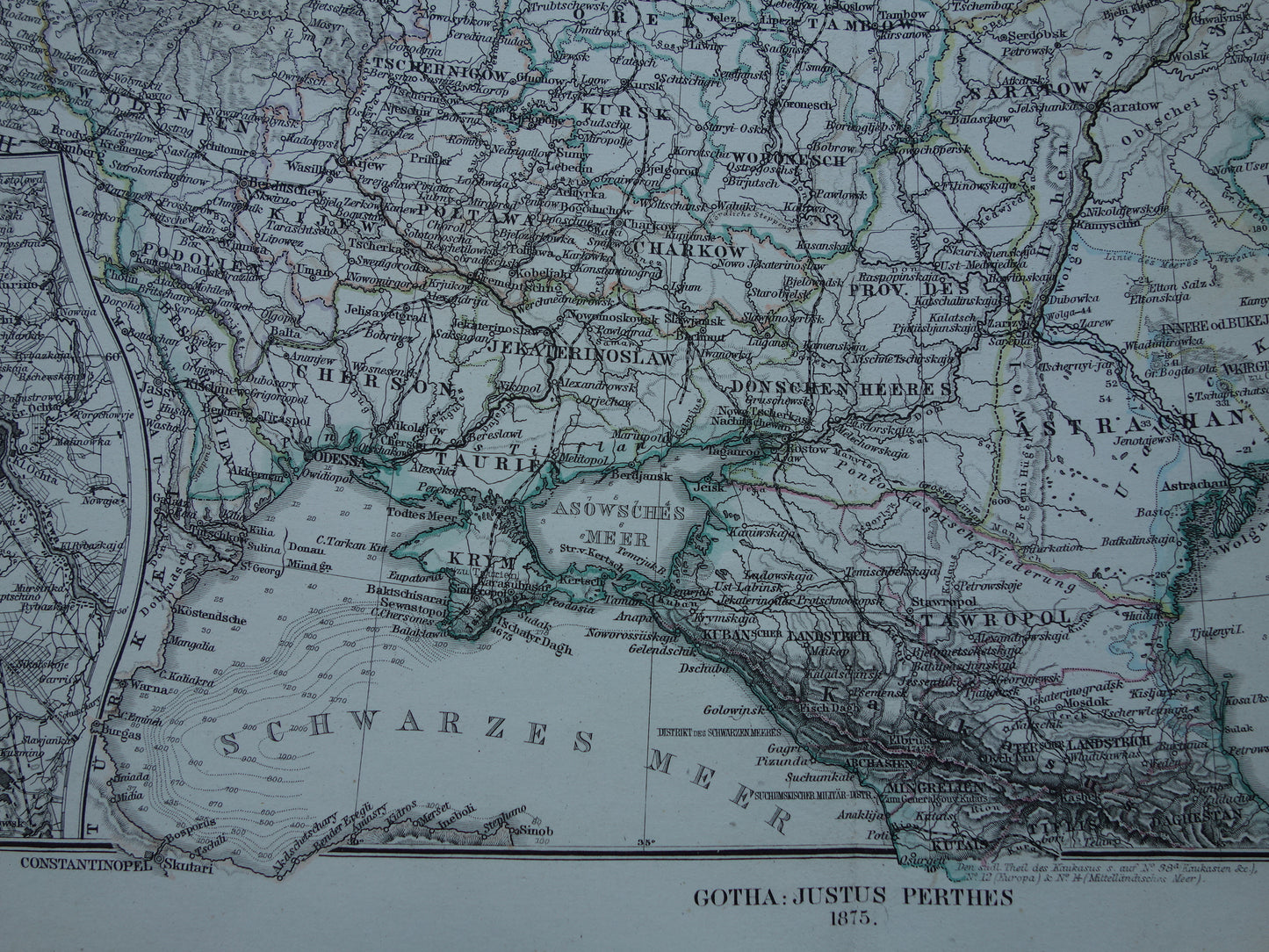 RUSLAND Oude kaart van Europees Rusland originele antieke handgekleurde landkaart uit 1875 met jaartal en kaarten van Moskou en Sint-Petersburg