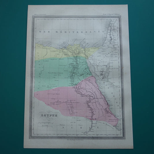 Oude kaart van Egypte uit 1877 antieke Franse handgekleurde landkaart van Egypte