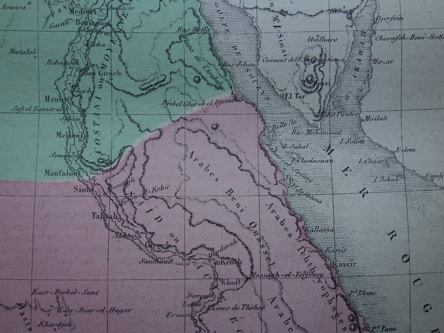 Old map of Egypt from 1877 antique French hand-colored map of Egypt