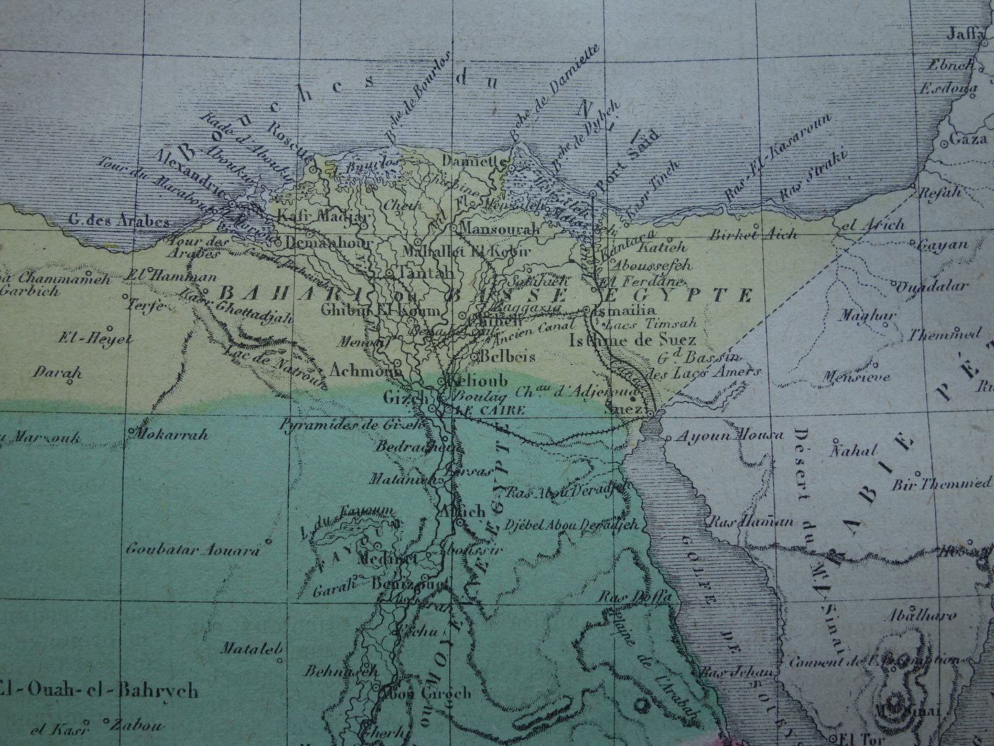 Old map of Egypt from 1877 antique French hand-colored map of Egypt