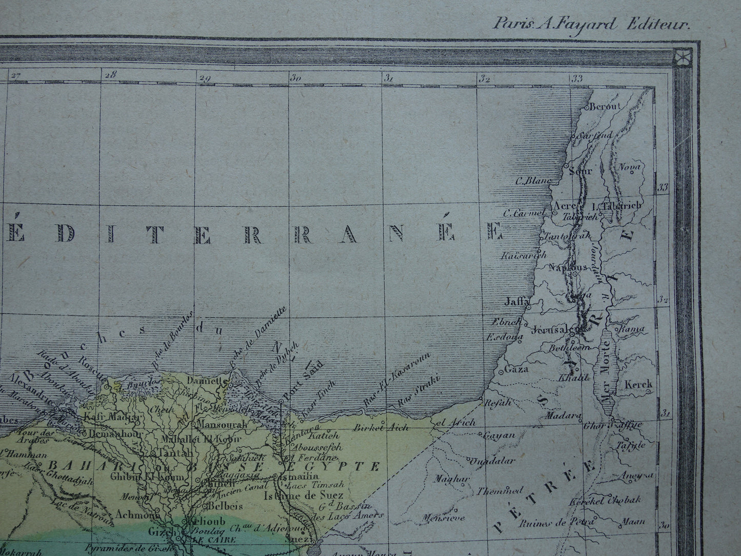Old map of Egypt from 1877 antique French hand-colored map of Egypt