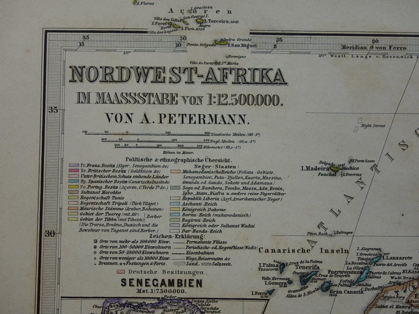 AFRICA Old map of Northwest Africa in 1886 Large original map of Sahara Gold Coast Sahel Senegal Nigeria