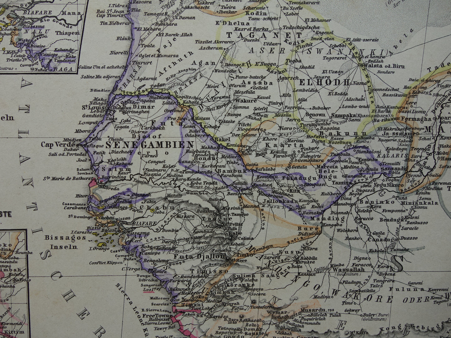 AFRICA Old map of Northwest Africa in 1886 Large original map of Sahara Gold Coast Sahel Senegal Nigeria