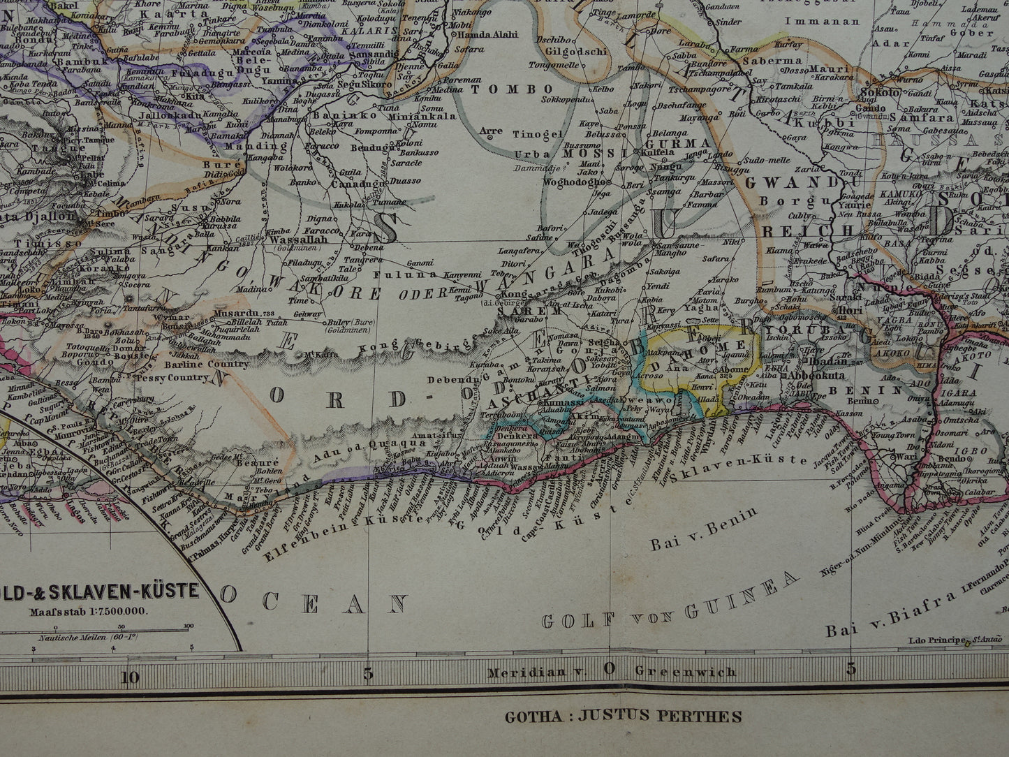 AFRICA Old map of Northwest Africa in 1886 Large original map of Sahara Gold Coast Sahel Senegal Nigeria