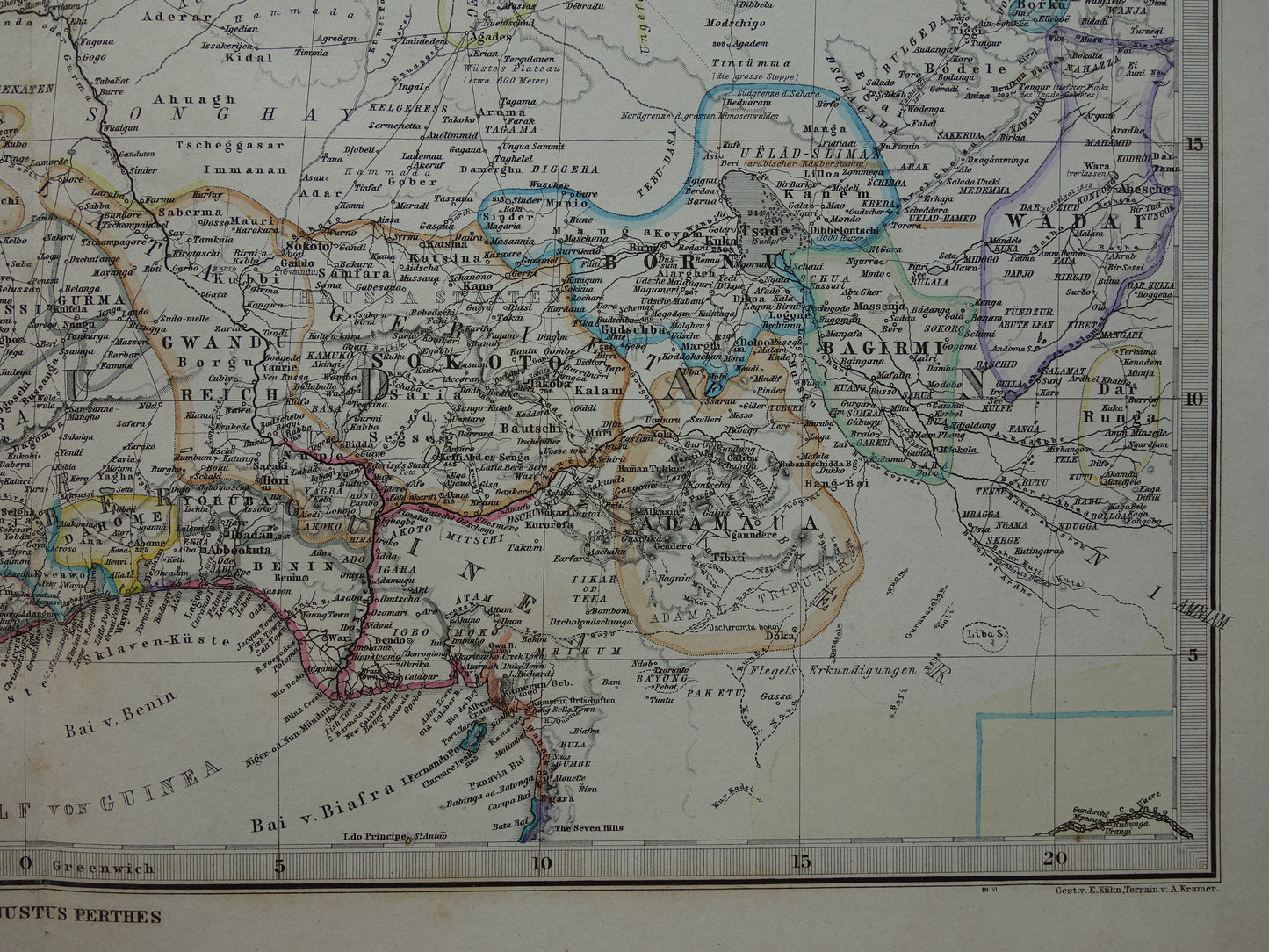 AFRICA Old map of Northwest Africa in 1886 Large original map of Sahara Gold Coast Sahel Senegal Nigeria