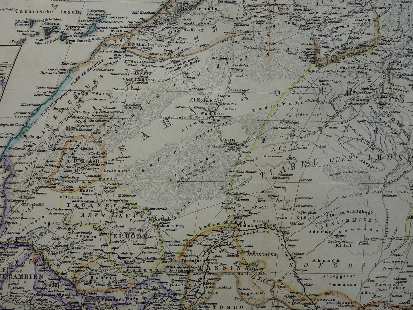 AFRICA Old map of Northwest Africa in 1886 Large original map of Sahara Gold Coast Sahel Senegal Nigeria