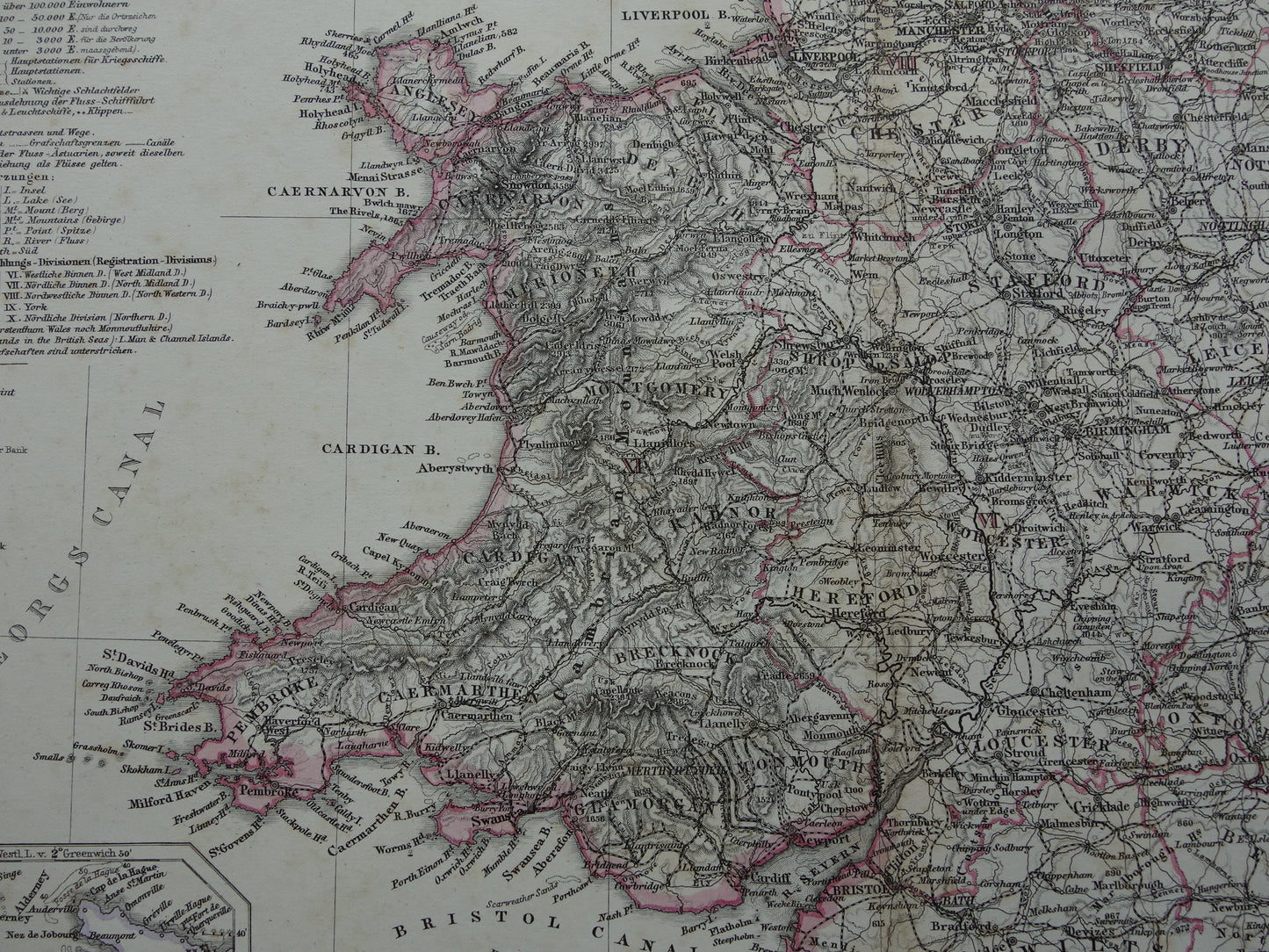Vintage Map of England from 1886 original antique map of England and Wales