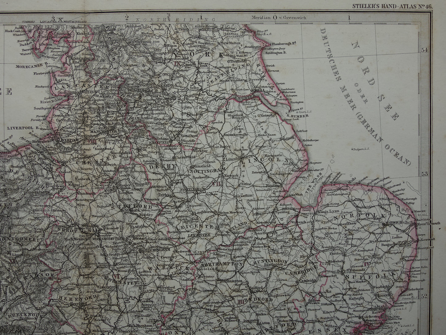 Vintage Map of England from 1886 original antique map of England and Wales
